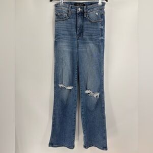 Judy blue straight leg blue jeans tummy control knee distress ripped size 25